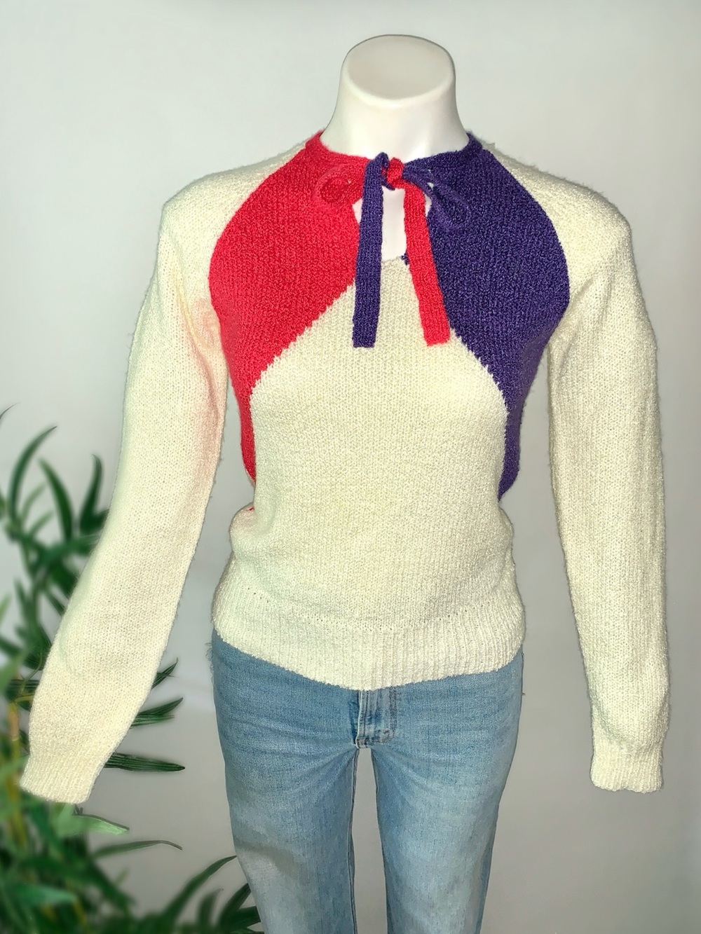 v i n t a g e :: 70s Avantgarde Colorblock Tie Neck Sweater